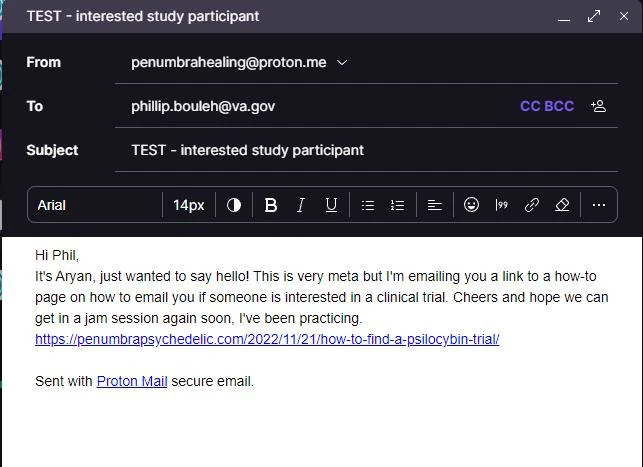 Screenshot: an example of a short email to a study contact.
